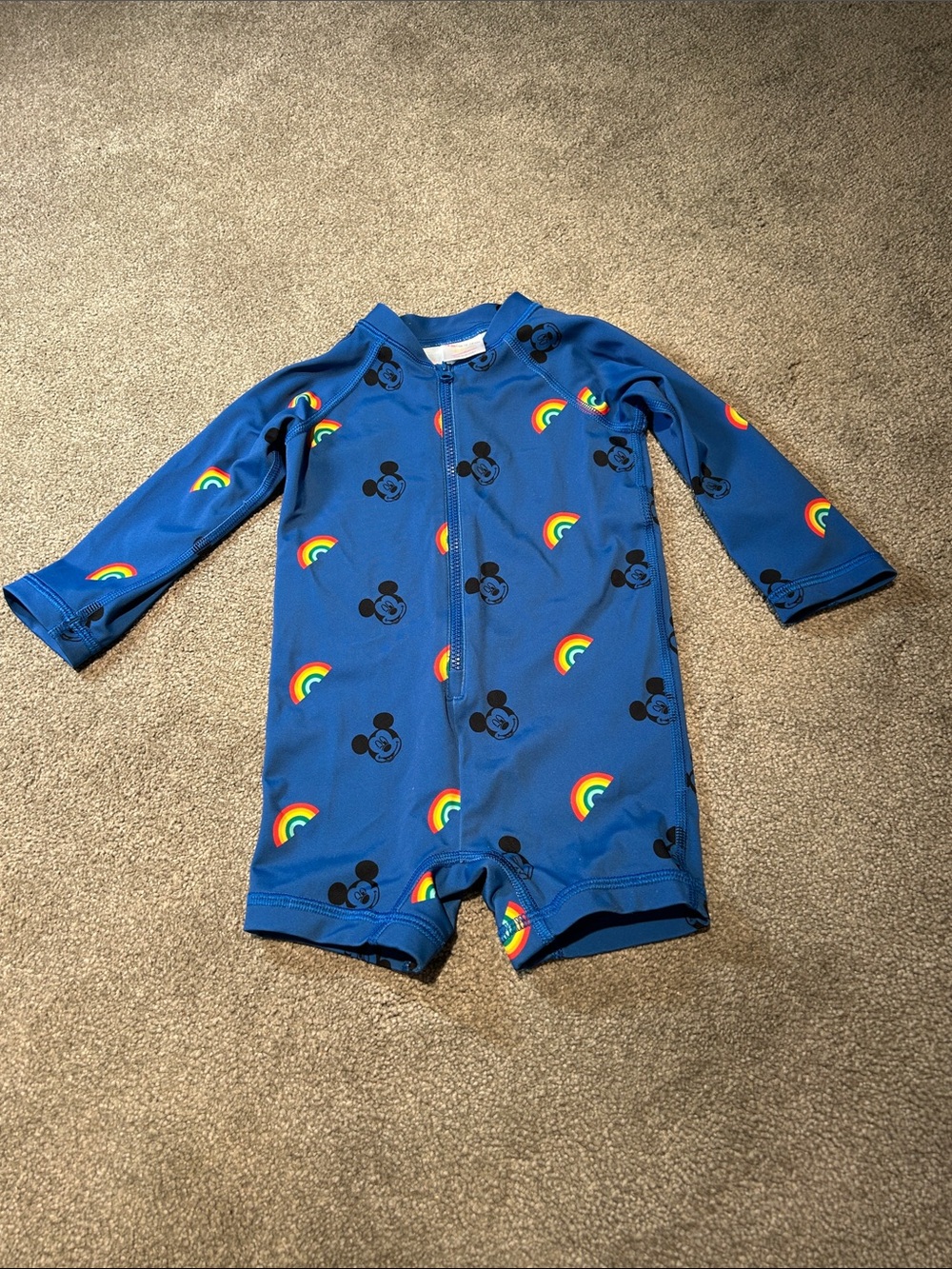 Hanna Andersson Blue Long-Sleeve One-Piece Swim Suit with Rainbow Print